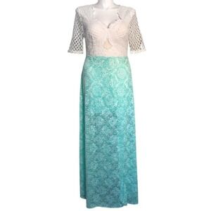 SOIEBLU WHITE LACE AND MINT GREEN MAXI DRESS Size XL